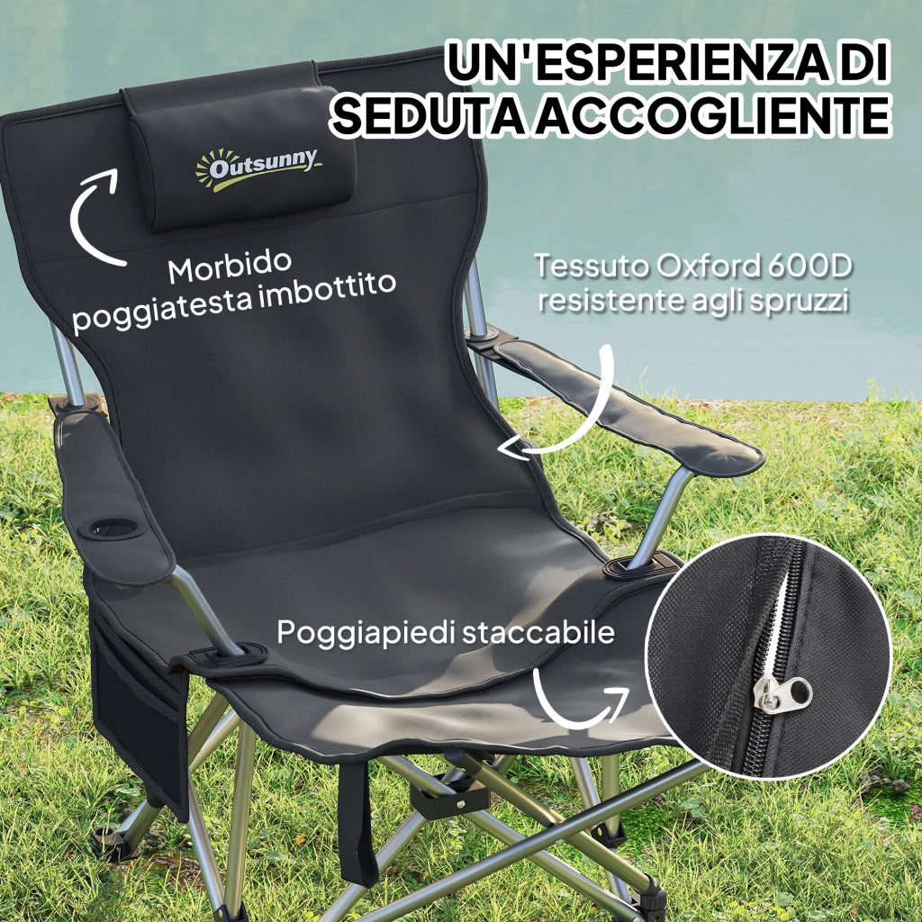 Sedia Pieghevole Reclinabile con Poggiapiedi ¨C Zephmum ¨C Nero