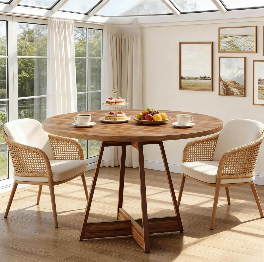 Tavolo da pranzo rotondo ?100 cm in MDF marrone con base centrale