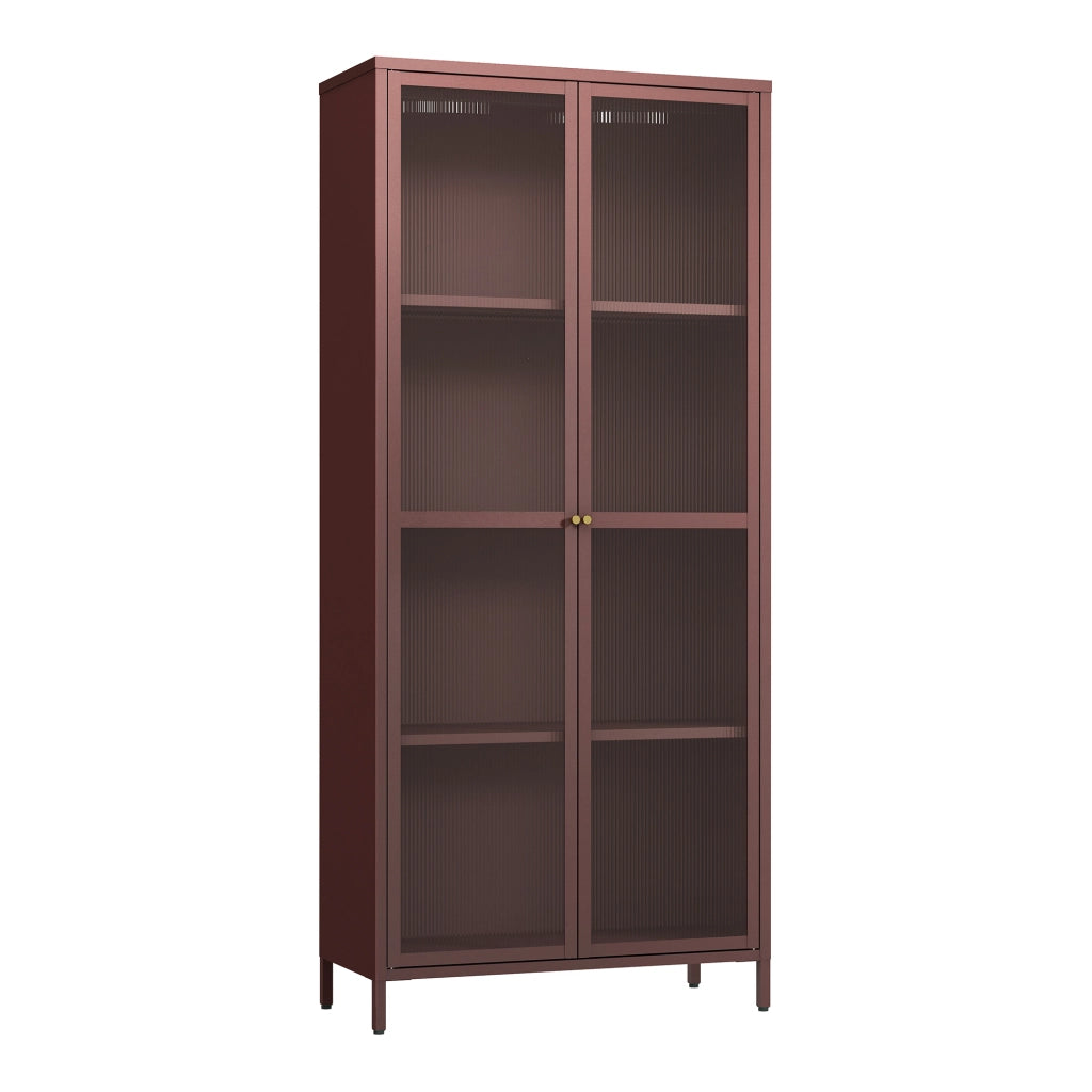 Armadio a Vetrata Säkylä con 4 Scomparti 180 x 80 x 35 cm in Acciaio - Rosso Vino [en.casa]