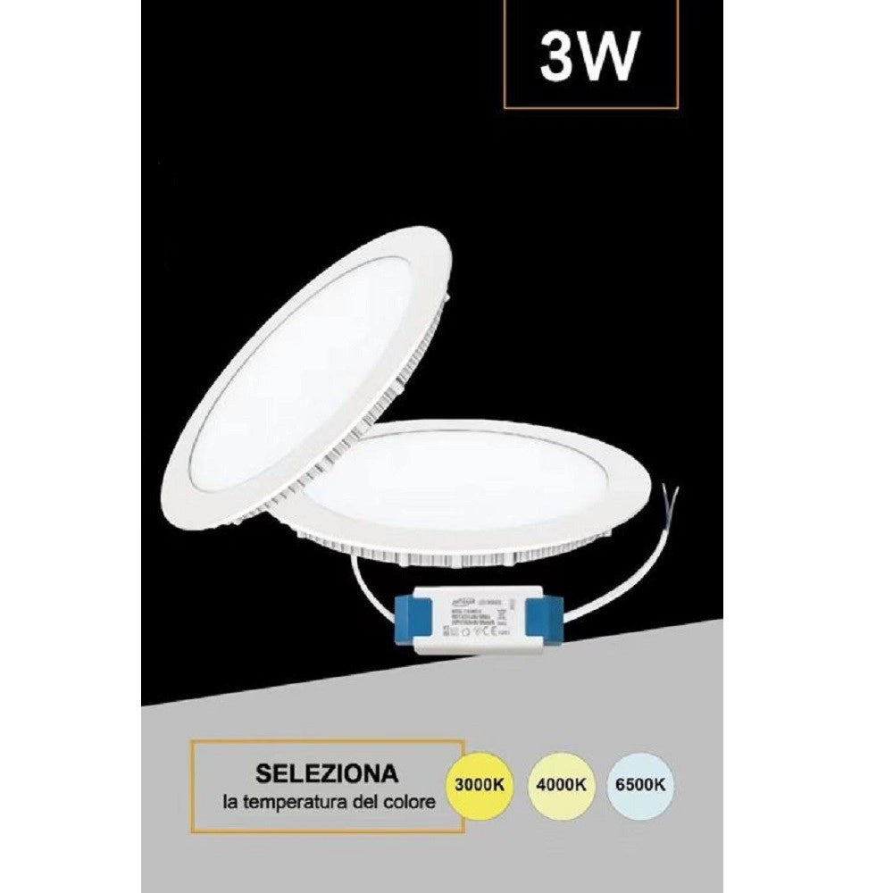 Trade Shop - Pannello Led Incasso Rotondo Slim Plafoniera 3 W Cct 3 Colorazioni Luce P73a-t3c -