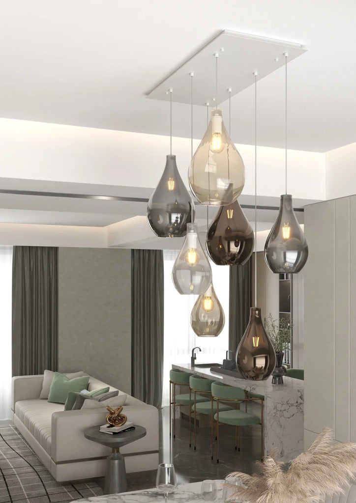 Lampadario Contemporaneo Drop 2.0 Metallo Bianco Vetro Multicolor 7 Luci E27