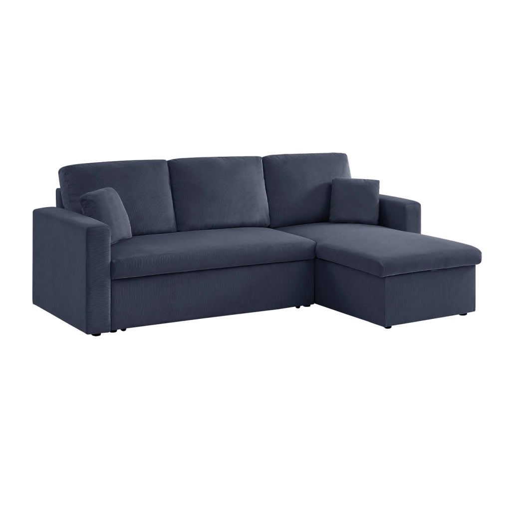 Divano letto angolare reversibile in velluto a coste, 3 posti, blu