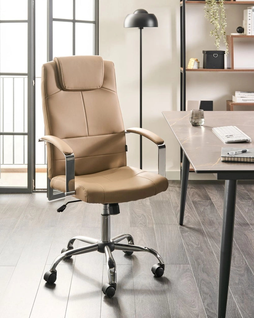 Sedia da Ufficio Girevole Regolabile in Ecopelle di colore Beige Ufficio Inclinabile