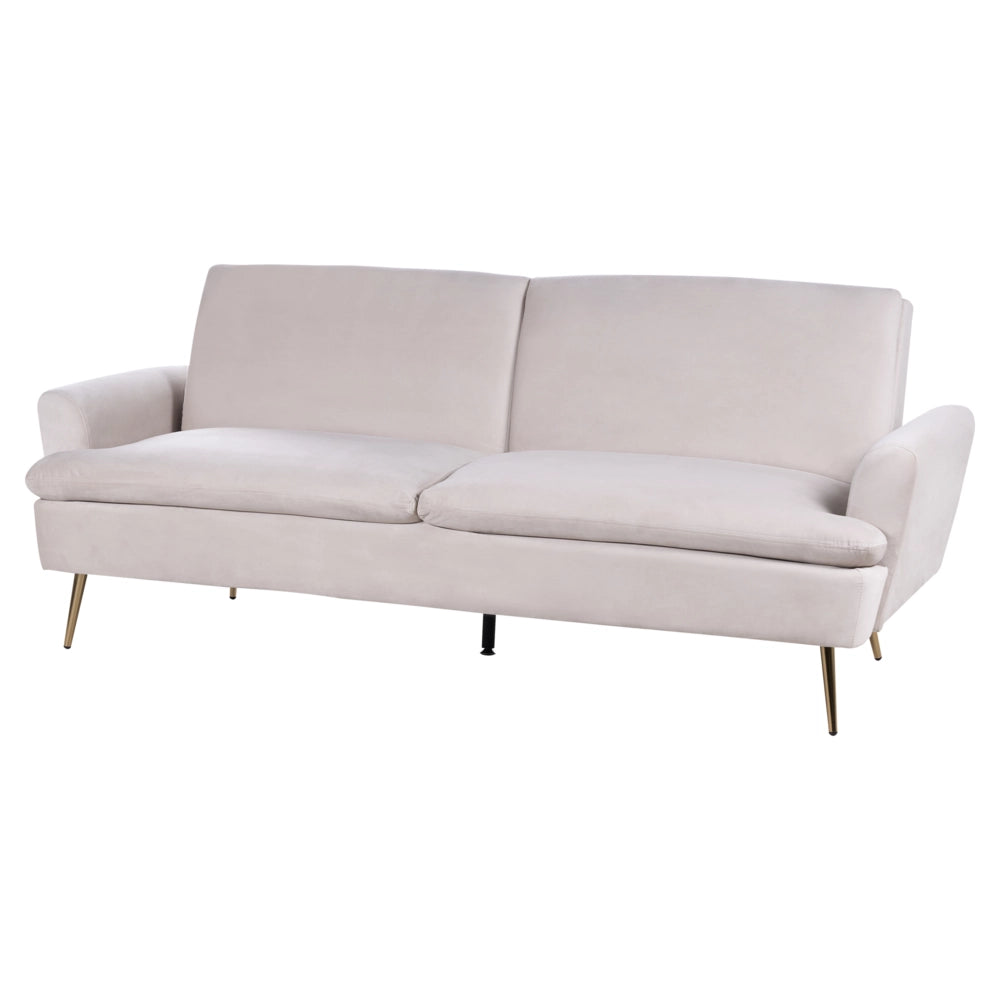 Divano Letto Velluto Beige 3 Posti Click Clack Gambe In Metallo Dorato