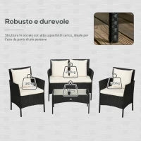 Set da Giardino 4Pezzi in Rattan con 2 Sedie, Poltrona da Giardino a 2 Posti e Tavolino Basso