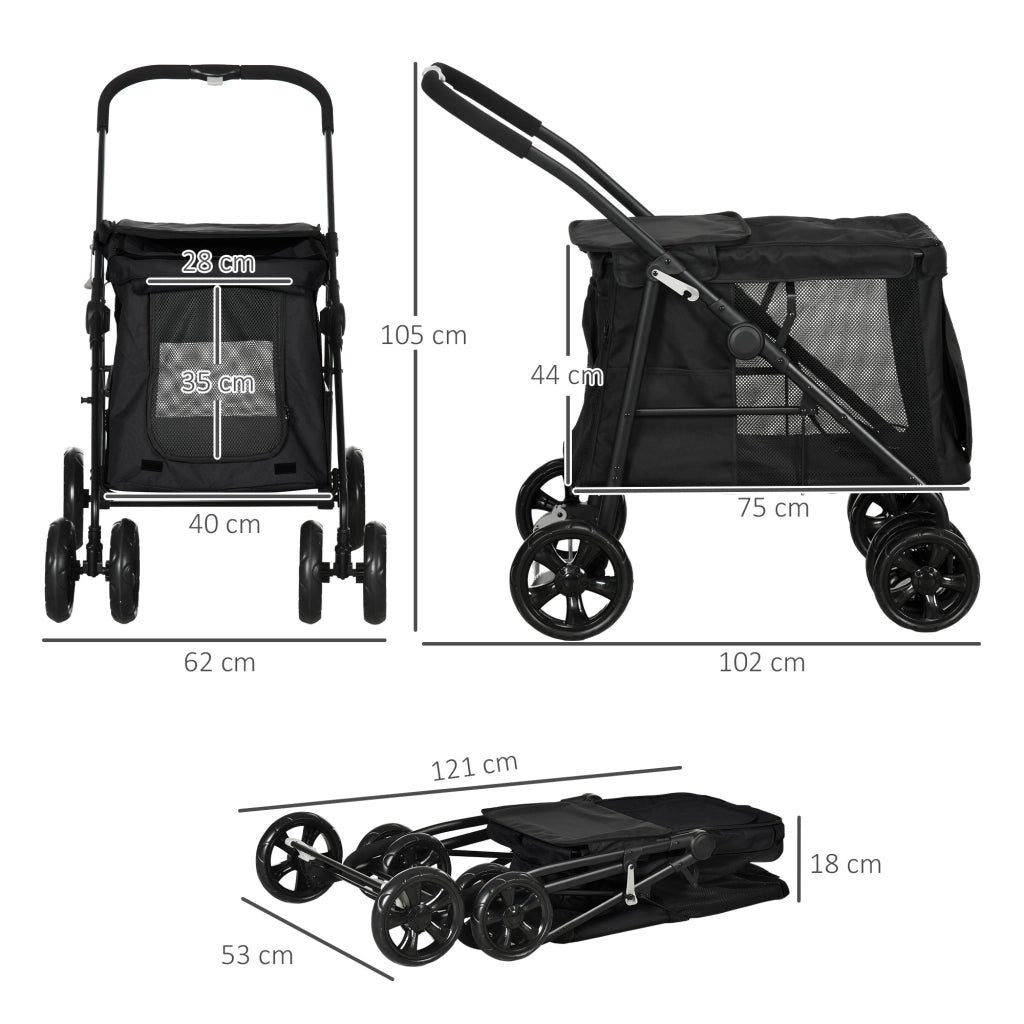 PASSEGGINO PER CANI PIEGHEVOLE 102x62x105 cm NERO