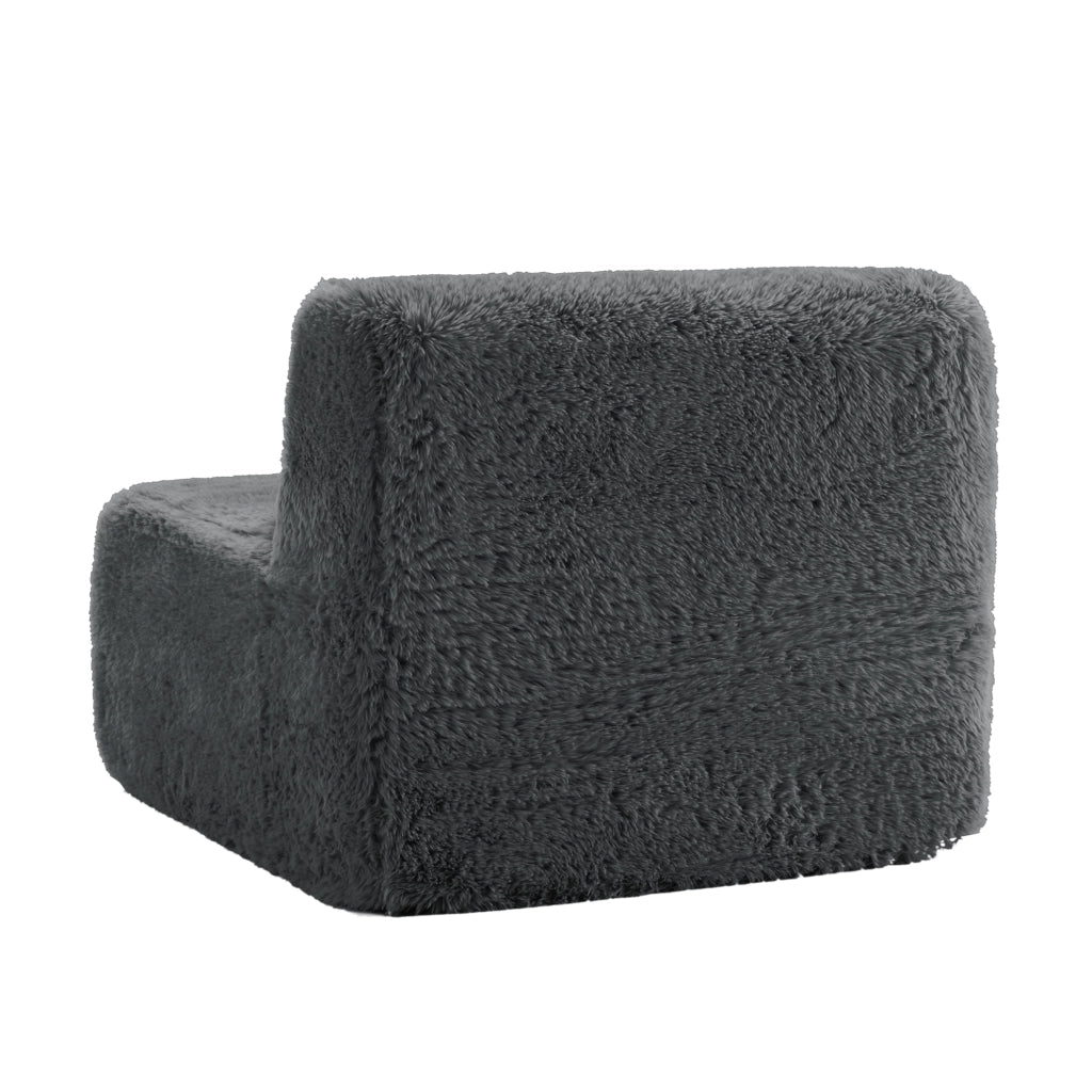 Canapé modulare senza braccioli con cuscino e pouf collegabile in tessuto peluche grigio per soggiorno ampio