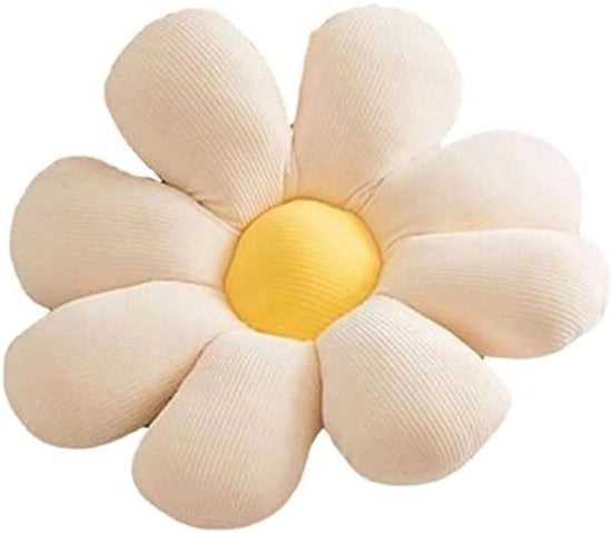 Piumone a forma di fiore - Cuscino per sedere con motivi floreali in piuma - Ideale per ragazze e donne - Adatto per la decorazione di casa, camera da letto, lettura o visione TV - Bianco giallo cuore - 38 cm
