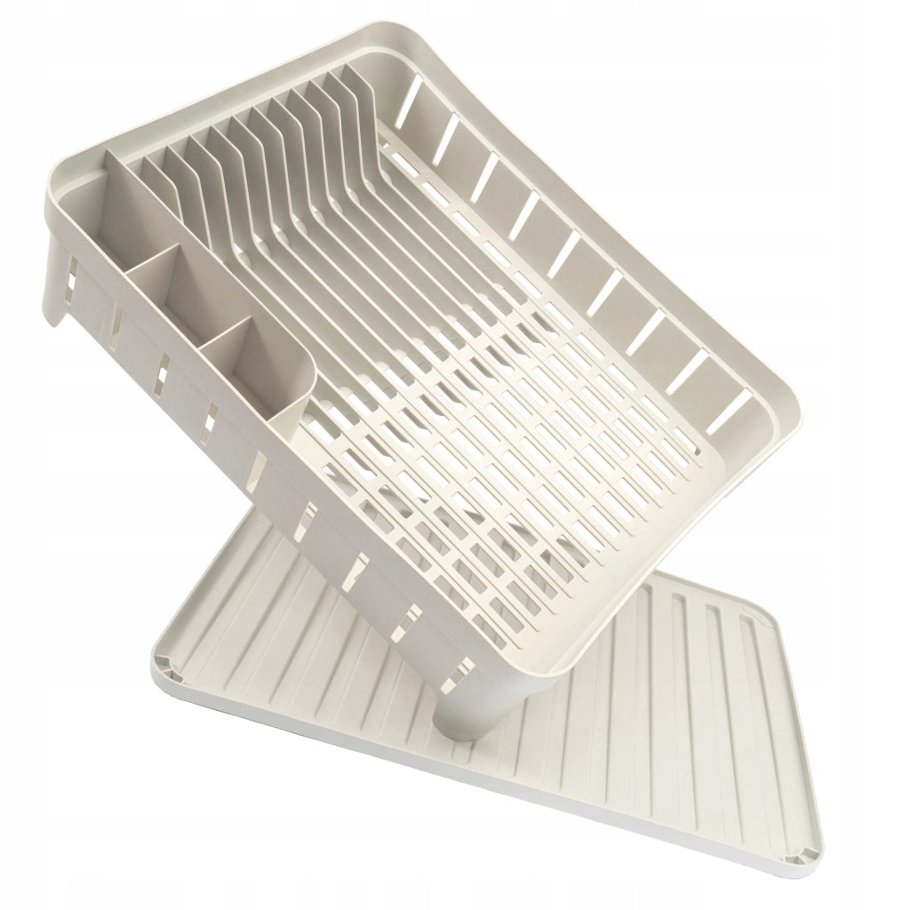 Scolapiatti KADAX con supporto per posate, vassoio in plastica bianca da 39 cm