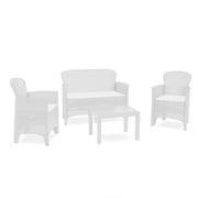 Trade Shop - Set Salotto Giardino Con Divano 2 Poltrone Tavolino Cuscini Effetto Rattan Bianco 156036 -