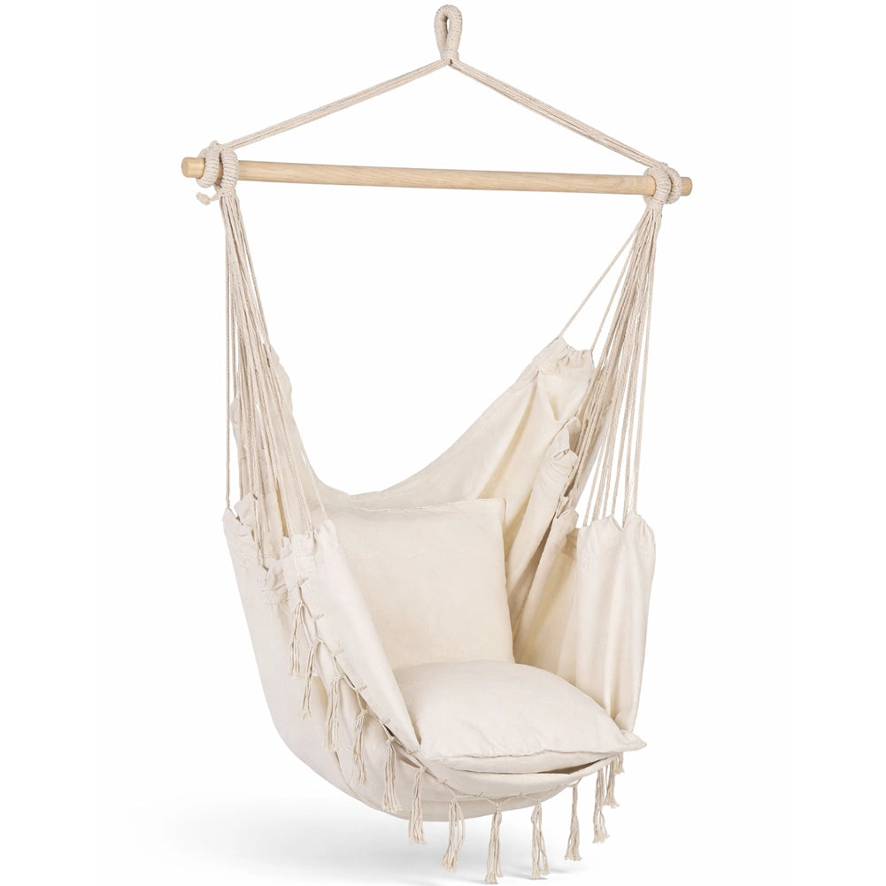 Amaca Poltrona con Cuscino Sospesa Bianco da Esterno e Interno 100x75x130cm