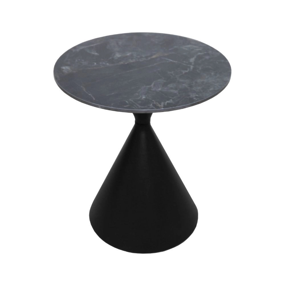 Set 2 tavolini da salotto rotondi Punto con piano effetto marmo nero e gambe in metallo nero
