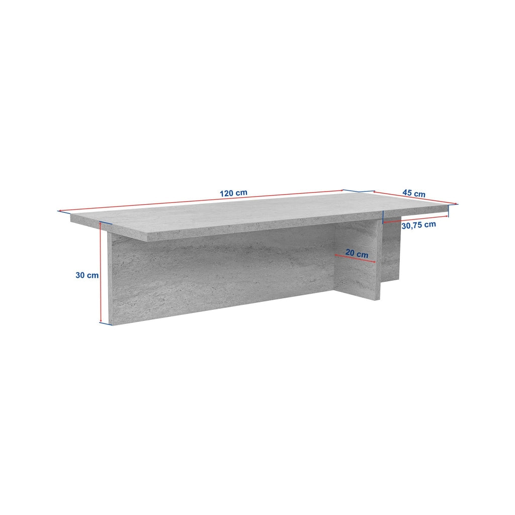 Marmorito, Tavolino da Salotto Forma Rettangolare, 120x45x30h cm Bianco Marmo