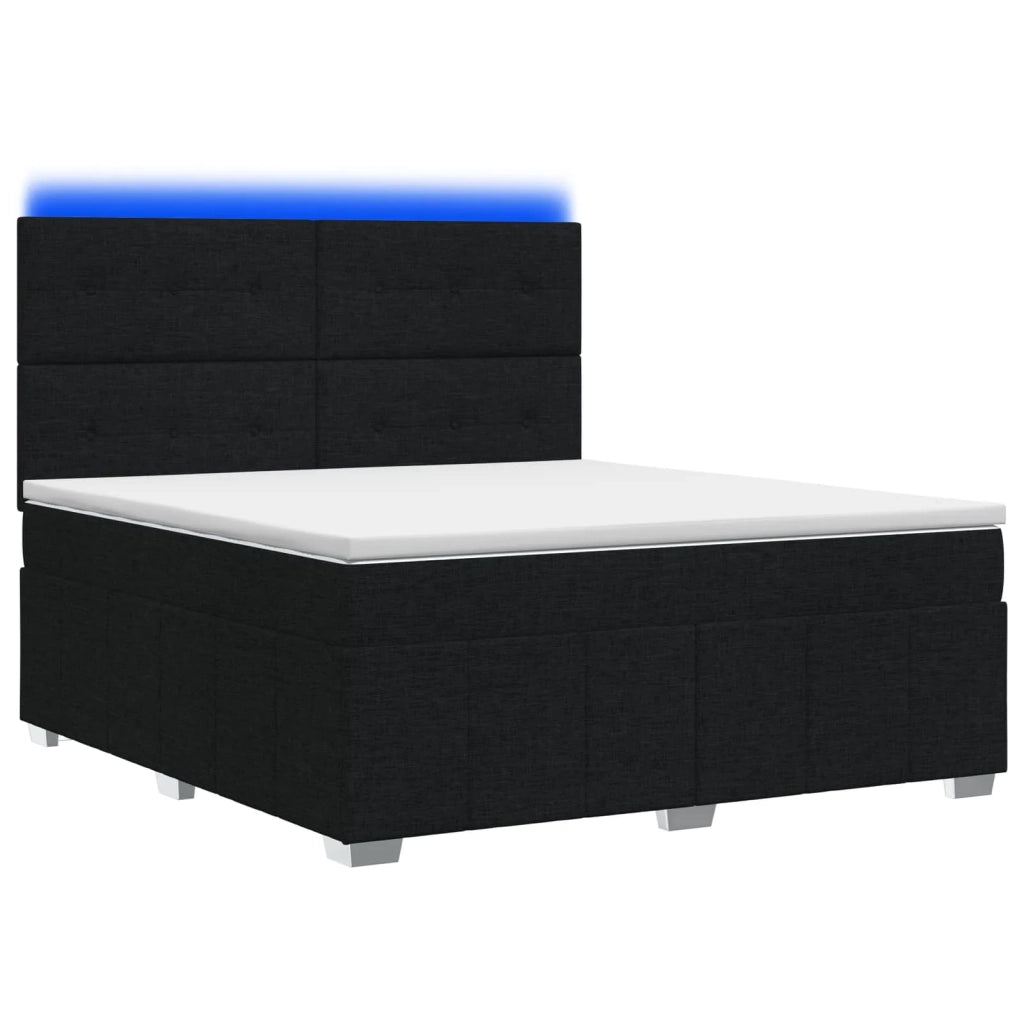 Letto Box Spring LED con Materasso Nero 140 x 190 cm Tessuto 3455600