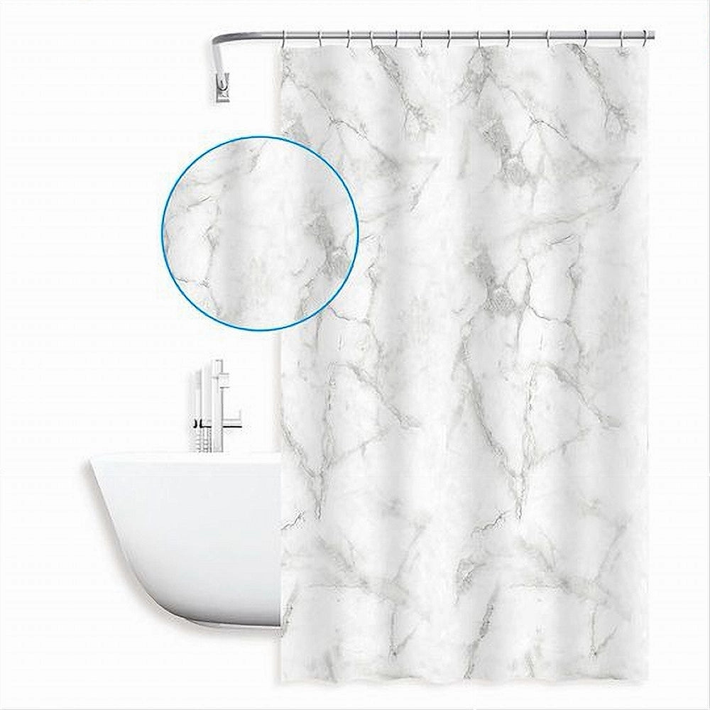 Trade Shop - Tenda Doccia Vasca Bagno Impermeabile Marmo Bianco 180x200cm Con 12 Anelli 87593 -