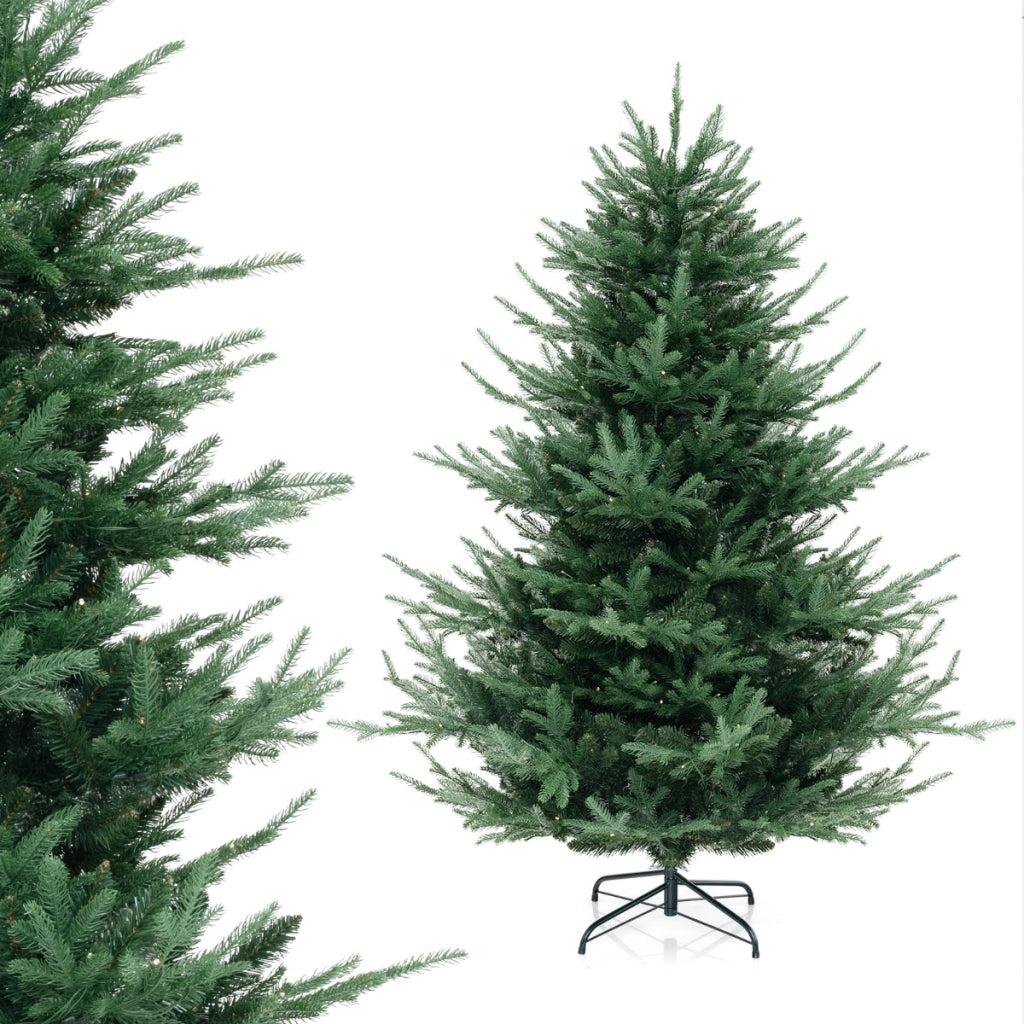 Albero di Natale artificiale 135cm con 442 punte di rami 160 luci led bianche calde, Albero di Natale finto in PE e PVC-Alberi di Natale