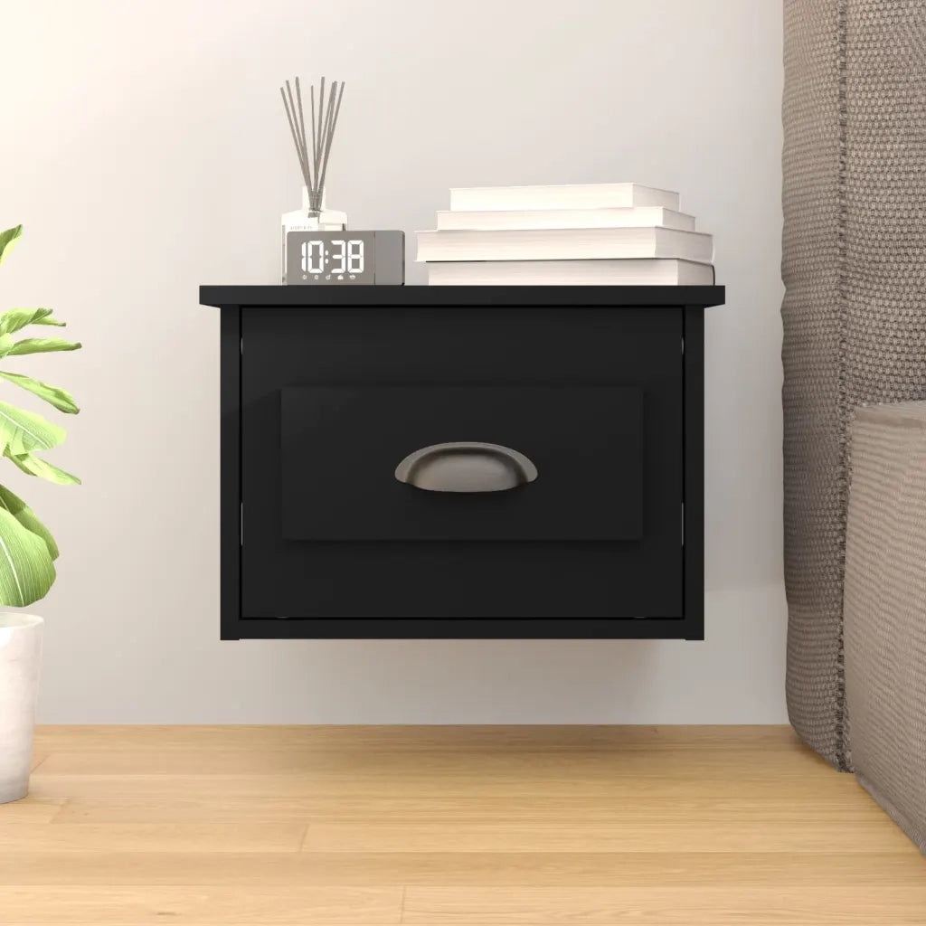 Comodino | Armadio da Notte | Mobiletto da notte a Parete Nero 41,5x36x28 cm