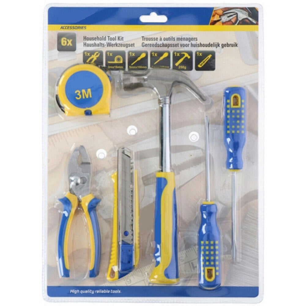 Trade Shop - Set Attrezzi Da Lavoro 6pz Kit Utensili Fai Da Te Con Martello Pinze Cacciavite -