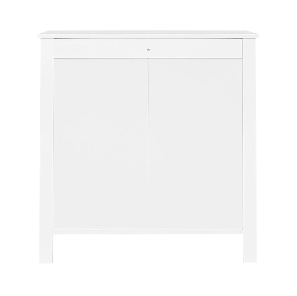 Cassettiera 79x80.5x39.5 cm con 5 cassetti; maniglie dorate; truciolare bianco