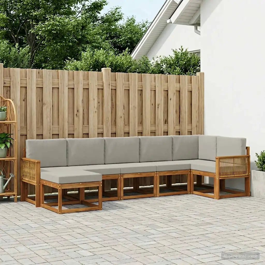 Set di divani da esterno 7 pcs Naturale e Grigio Chiaro