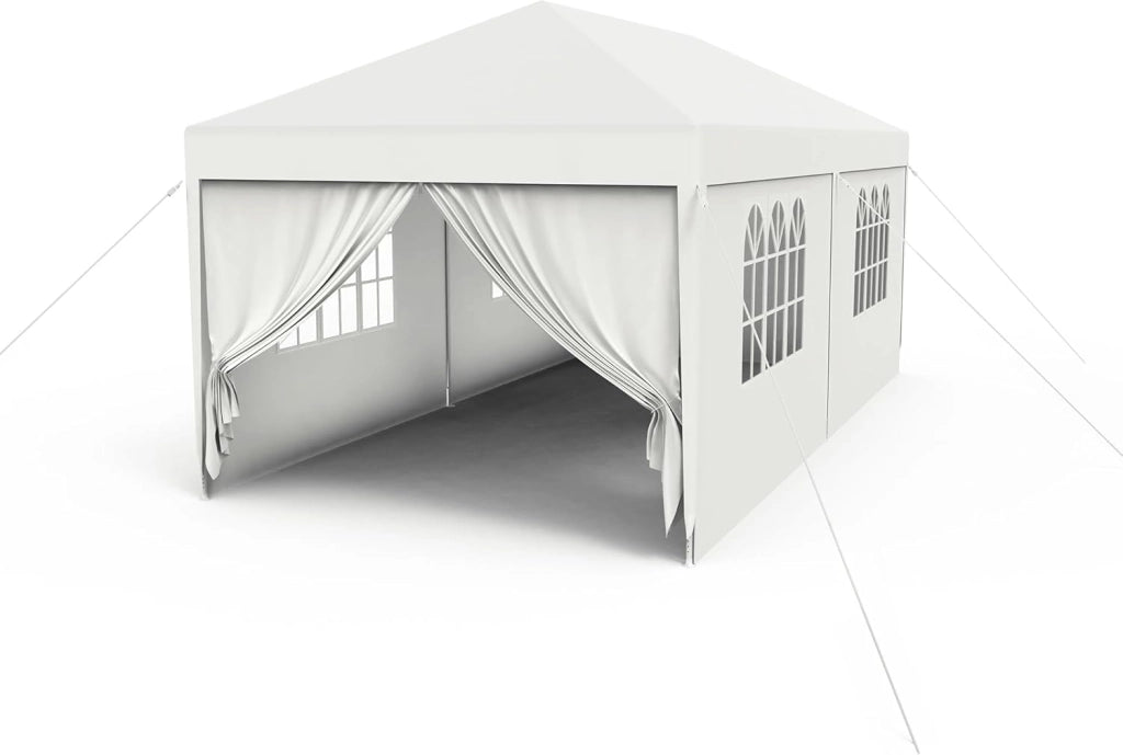 Gazebo Esterno Resistente da Giardino 3 x 6 m con Pannelli Laterali e Finestre in Poliestere Gazebi Tendone per Feste Protezione UV Impermeabile Tenda per Esterni, Bianco