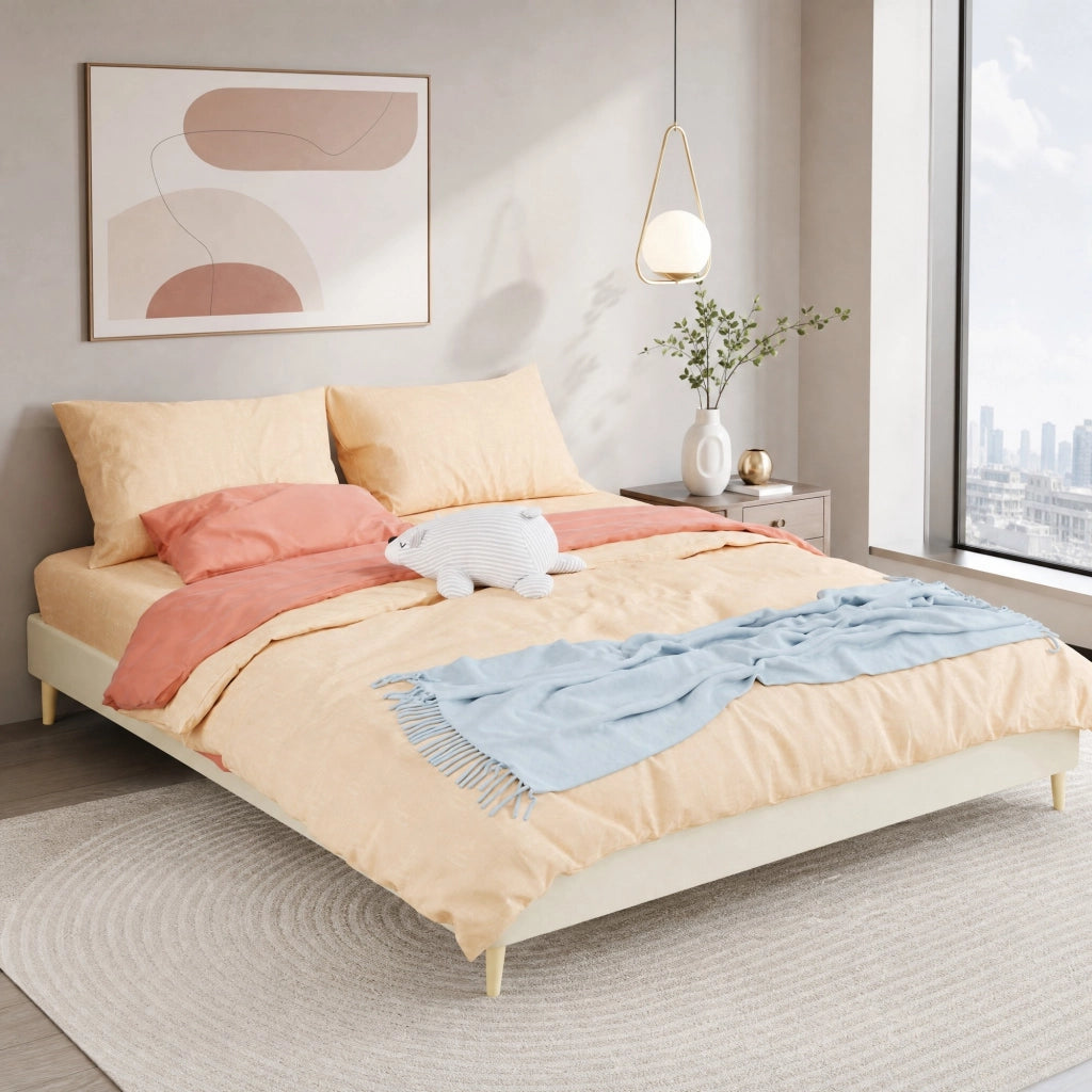 Letto a piattaforma 160x200 cm beige in tessuto e metallo