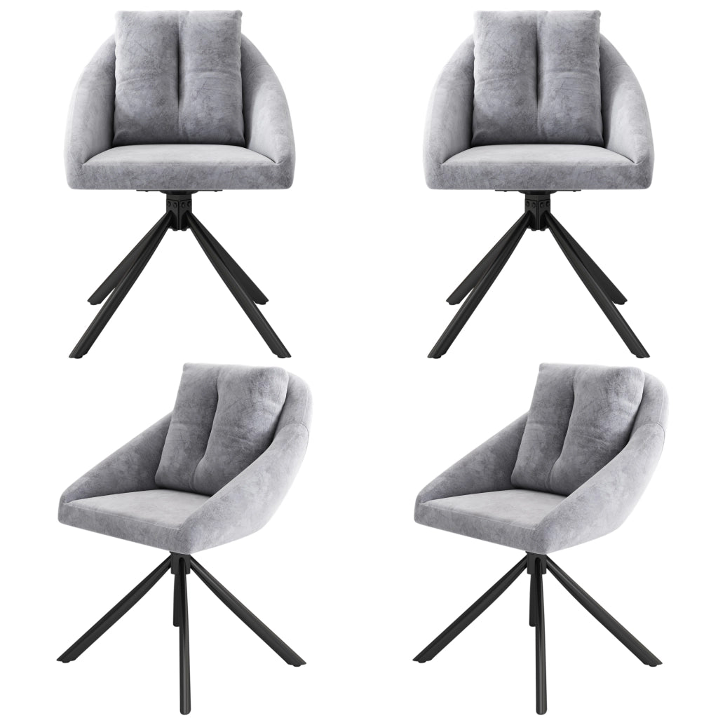 Sedia da Pranzo Set da 4 Girevole a 360° con Design Ergonomico in Velluto Grigio