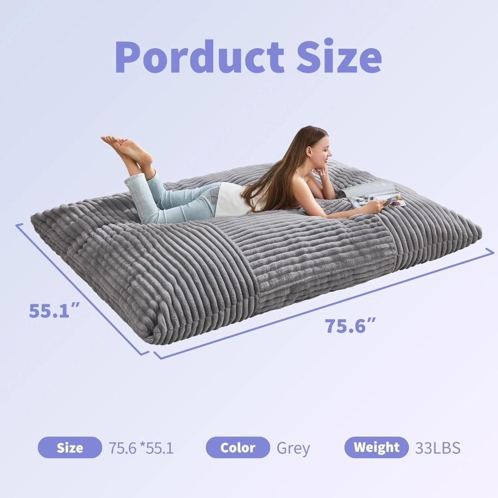 Pouf convertibile 3 in 1 con funzione letto e rivestimento in velluto a coste grigio scuro per salotto e camera
