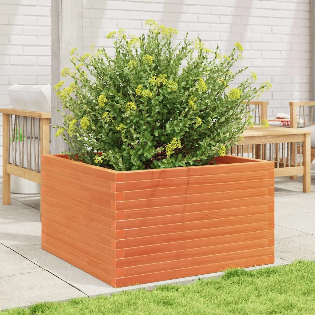 Fioriera | Cassetta per fiori | Vaso Giardino Marrone Cera 80x80x46 cm Legno Massello Pino