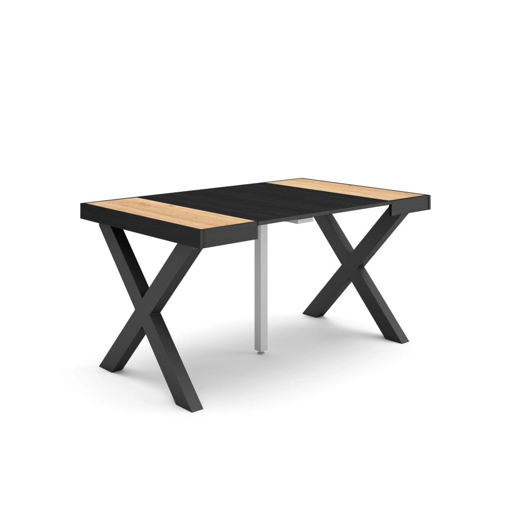 Consolle allungabile, 58 fino 140x90x73cm, Per 6 persone, Gambe in legno, colore Rovere e nero RF2732