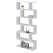 Libreria alta bifacciale a 6 Alowha, Made in Italy, Scaffale per libri e documenti, Libreria a zig zag da ufficio, cm 80x25h192, Bianco lucido