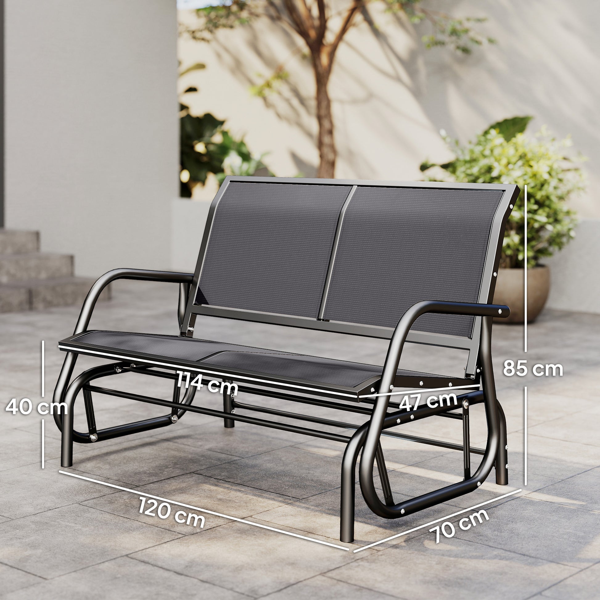 Panchina a Dondolo 2 Posti da Giardino 120x70x85 cm in Metallo e Tessuto a Rete Grigio