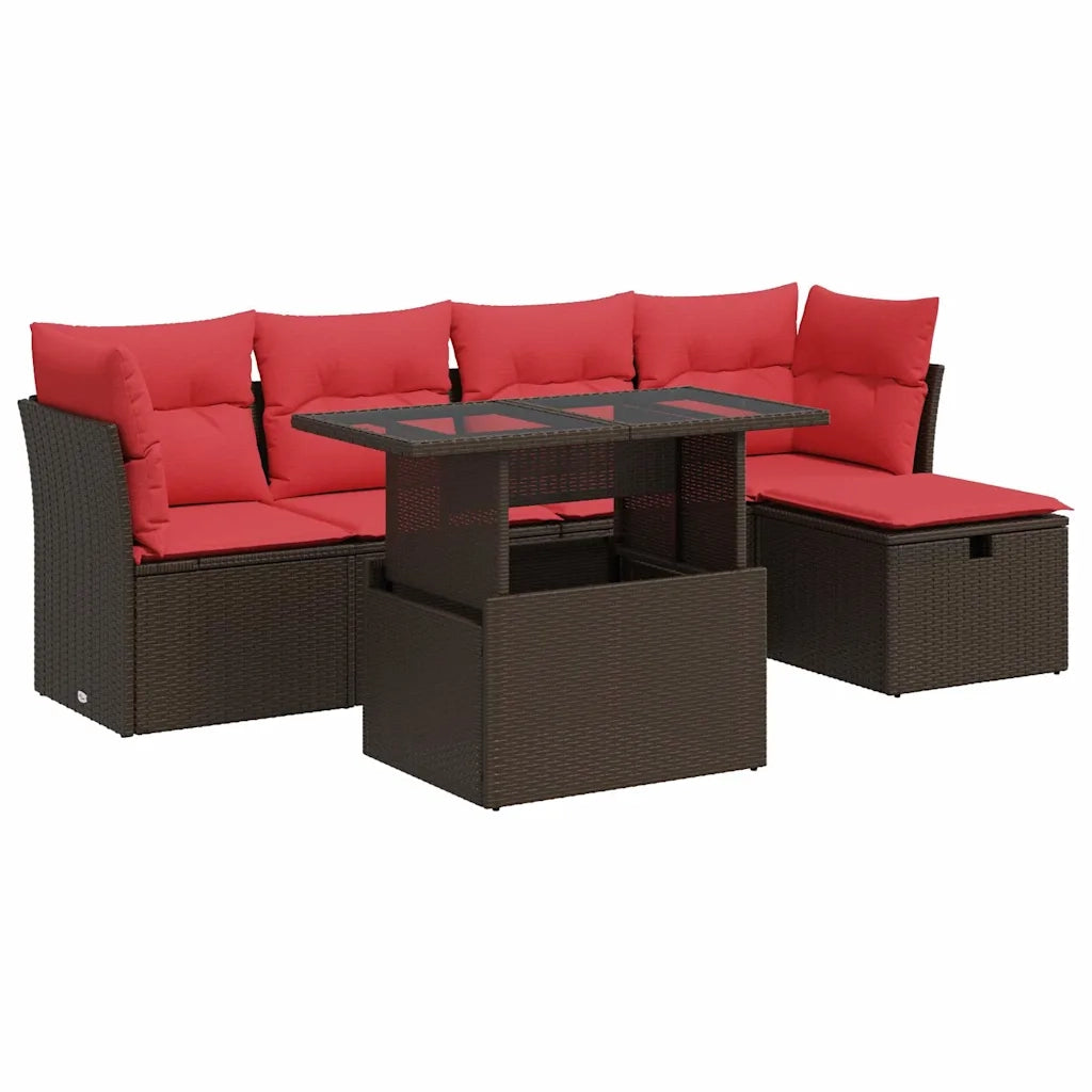 Set Divano Giardino 6 pz con Cuscini Marrone Polyrattan Acacia 3327774