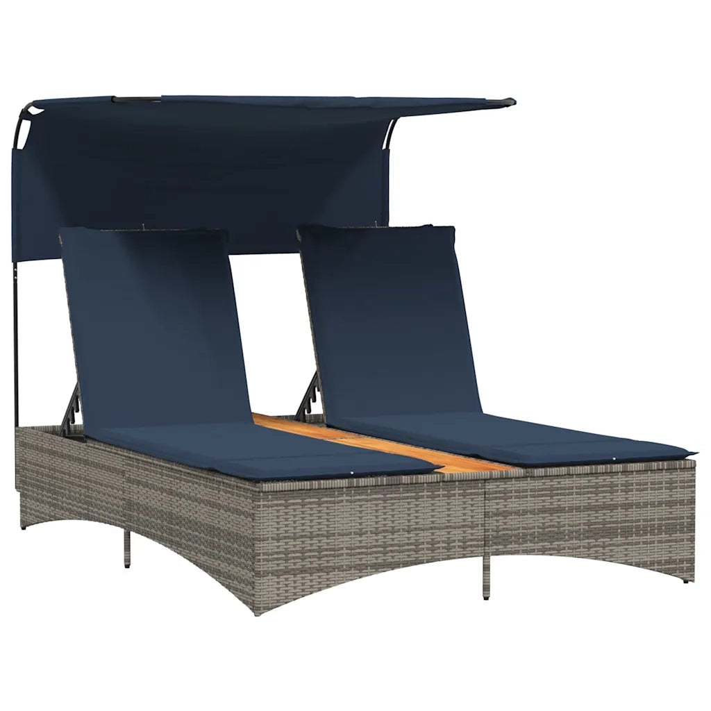 vidaXL Lettino prendisole doppio con baldacchino e cuscini grigio in polyrattan