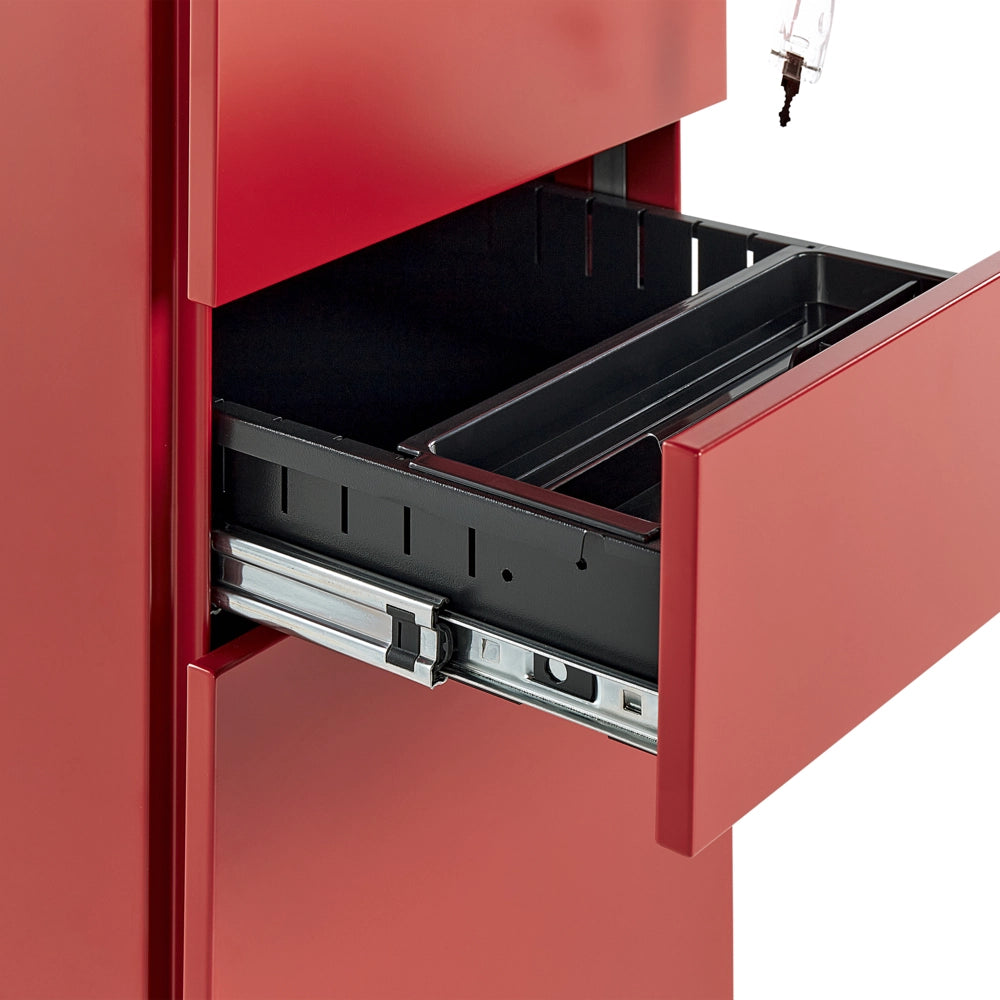 Armadietto mobile contenitore In Metallo Rosso Con 3 Cassetti Con Serratura A Chiave Ruote Industriali Moderni Home Office Garage