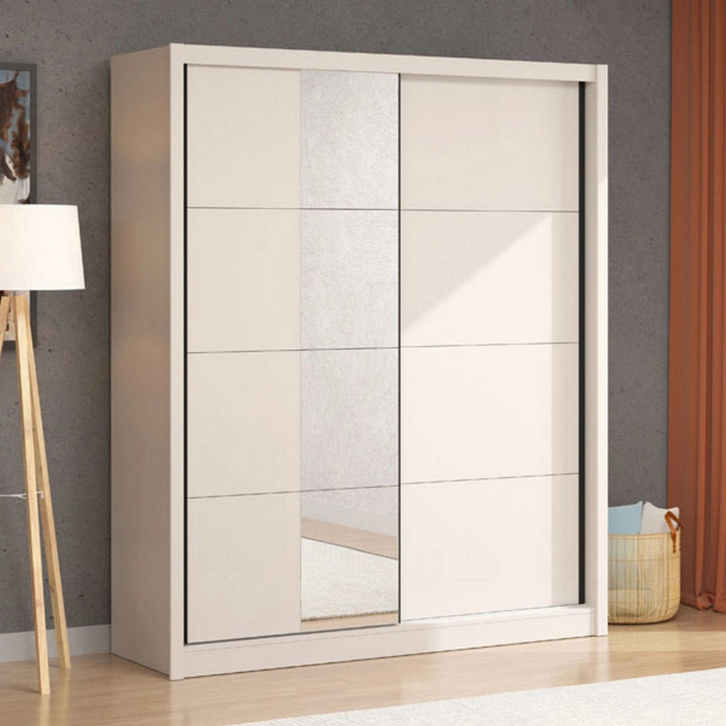 Armadio Camera da Letto Manfredi, Guardaroba Grande 5 Ripiani, 180x215.5h cm Bianco Crema