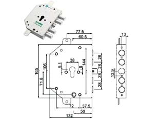 SERRATURA TRIPLICE APPLICARE CON SCROCCO CIL. EUR. BLINDATE 89C855- - mm.60 DX (89C855D000M) - 1 pezzi MOTTURA