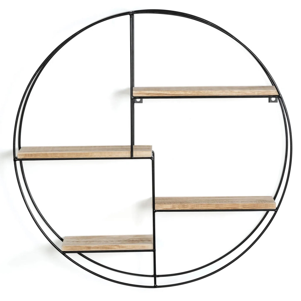 IDMarket - Scaffale rotondo a parete LILY 4 livelli in legno e metallo design industriale
