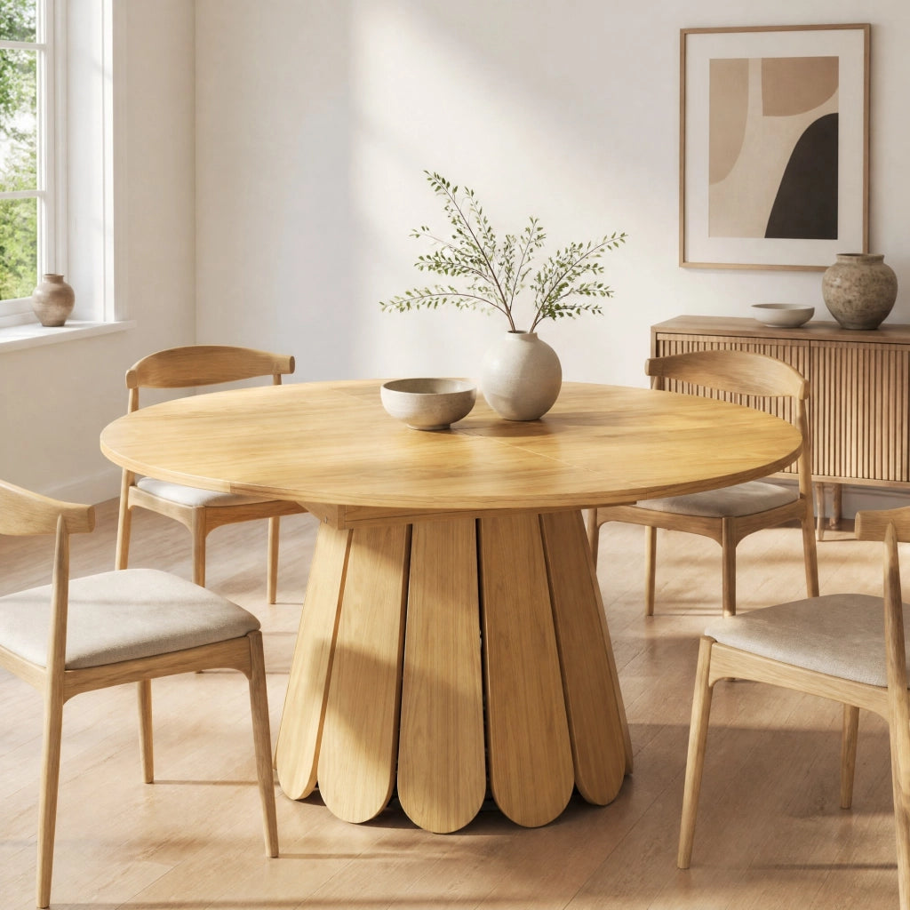 TAVOLO da pranzo allungabile rotondo 118-158 cm MDF colore legno naturale