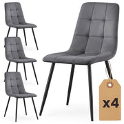 Set di 4 Sedie in velluto trapuntate NERO Grafite Scuro gambe nere