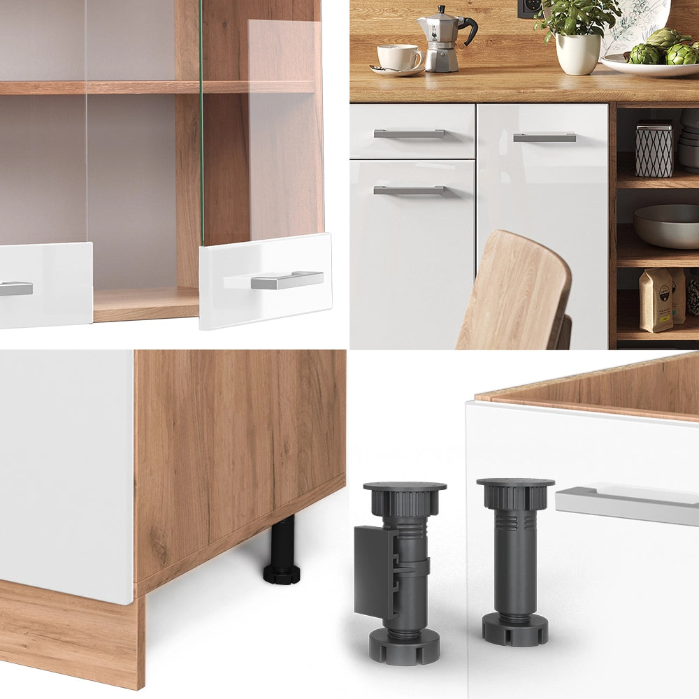 Cucina componibile R-Line Bianco lucido/Rovere dorato 240 cm senza piano di lavoro Vicco