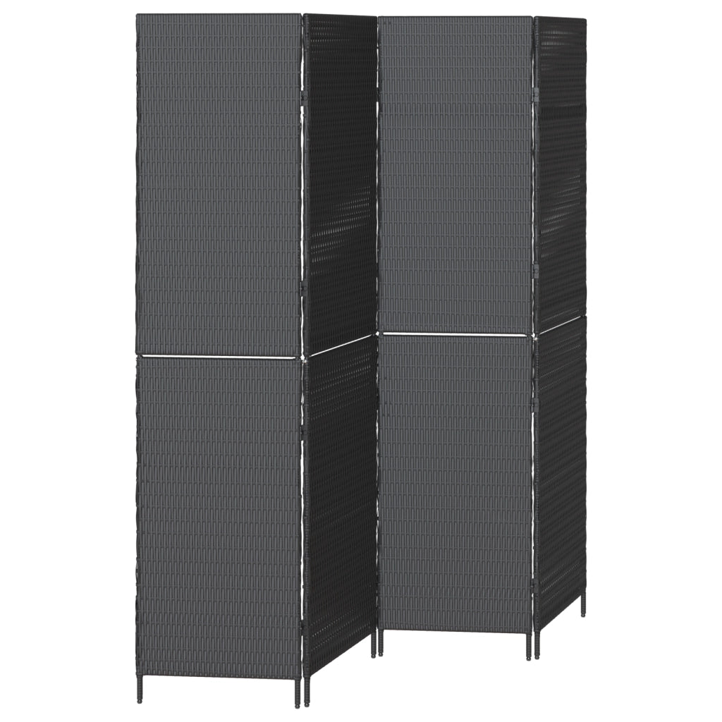 Pannello Separatore 4 Pannelli Pieghevole Nero 195x180 cm Polirattan