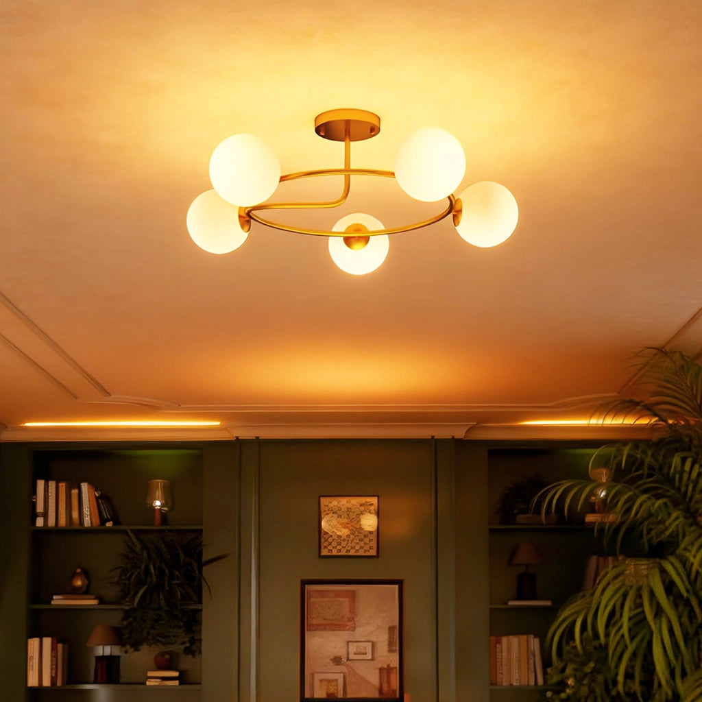 Lampadario a 5 luci ¨C Minimal ¨C dorato e bianco