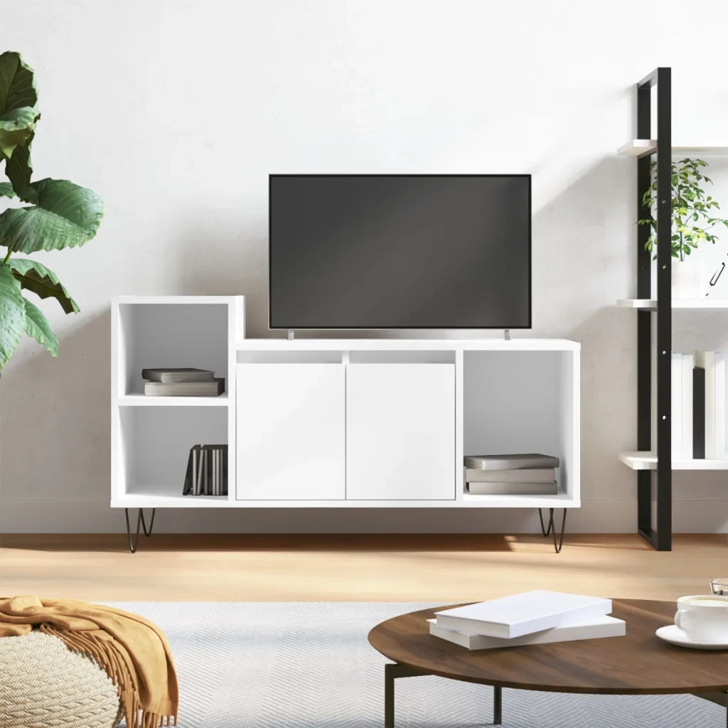Mobile TV | Armadietto TV | Mobile Porta TV Bianco Lucido 100x35x55 cm in Legno Multistrato