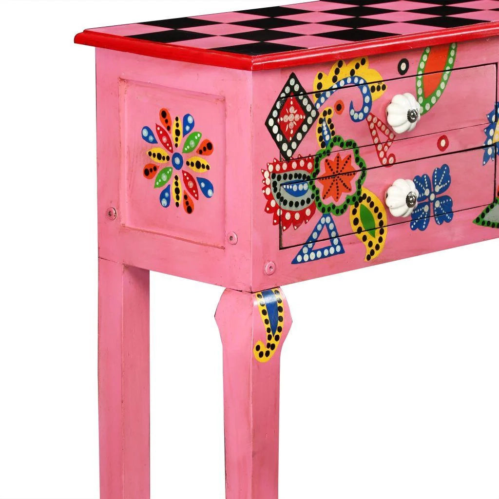 Buffet credenza mobile consolle contenitore legno massello di mango dipinto a mano di rosa 4402021