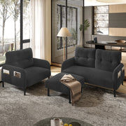 Set soggiorno 3 pezzi in corduroy grigio con divano 2 posti; poltrona e pouf; 120 cm
