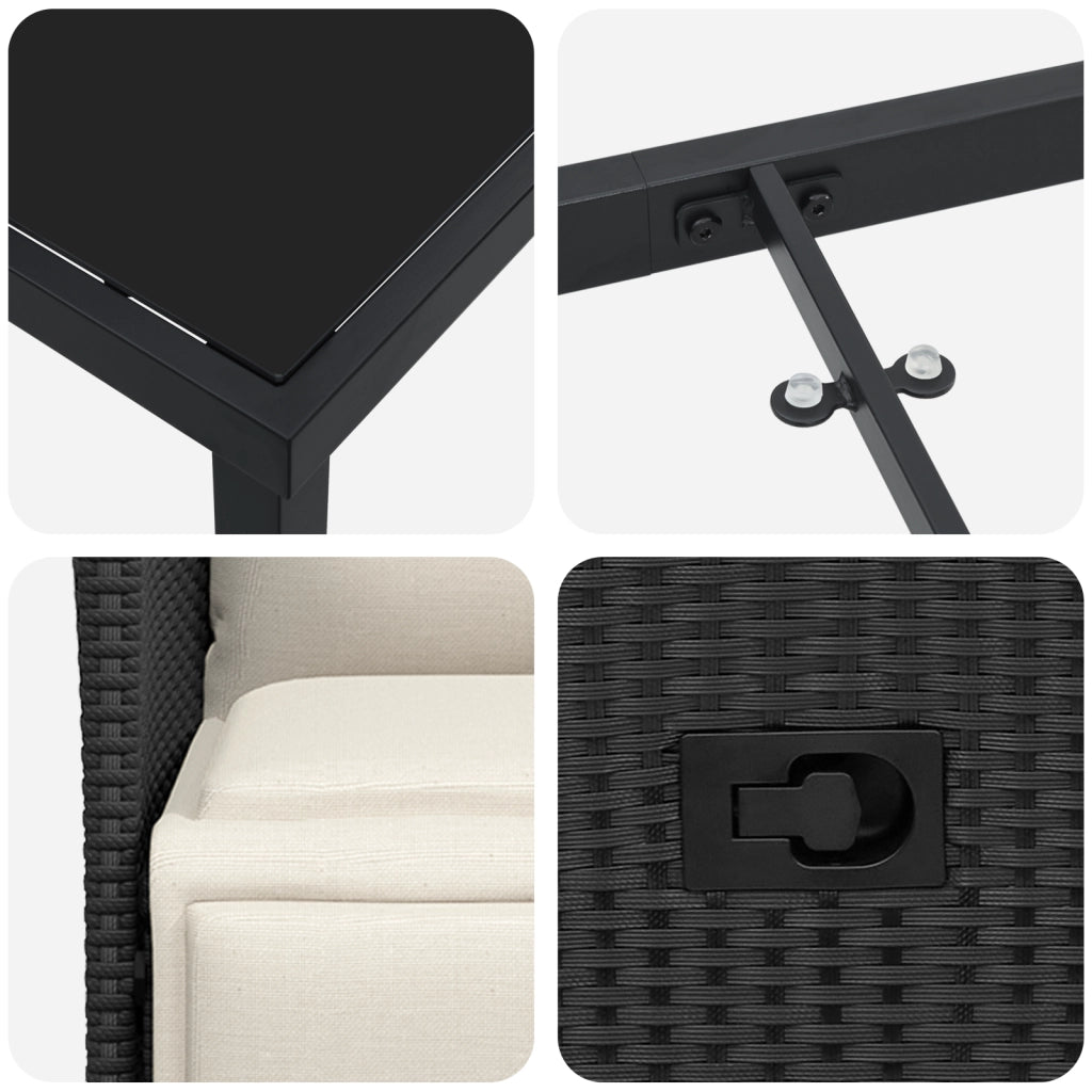 Set da pranzo da giardino 7 pezzi con cuscini Rattan nero