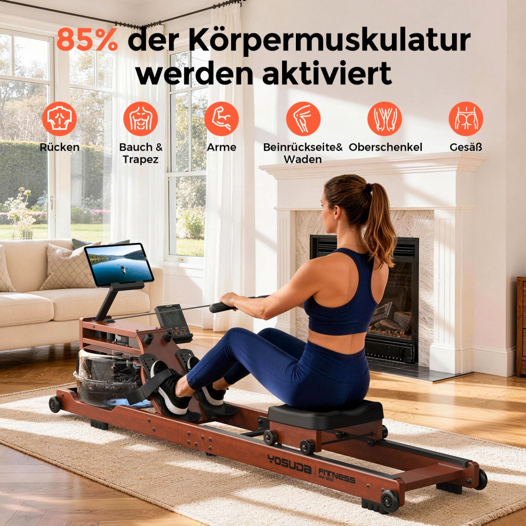 Vogatore ad Acqua Pieghevole in Legno ¨C Xylo ¨C Bluetooth, Supporto Telefono, 190cm/182kg