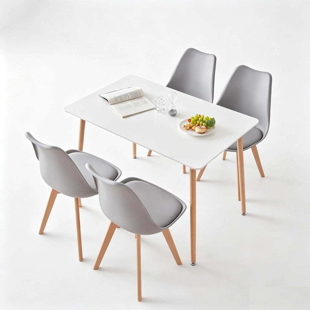 GrandCA HOME Tavolo da pranzo e 4 sedie Set da pranzo moderno, tavolo rettangolare e sedie da cucina, Bianco
