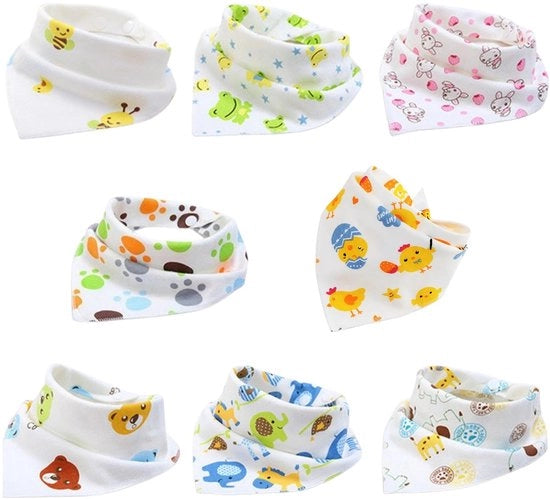 Set di 8 sciarpe per bambini a forma di triangolo, sciarpe per bambini adattabili, sciarpe di cotone assorbenti